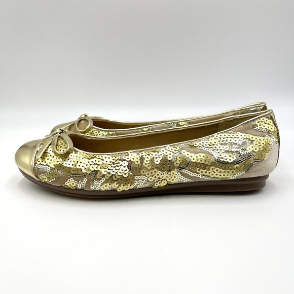 Easy Spirit X Martha Stewart Size 7 Gail Metallic Gold Sequin Ballet Flats Shoes - Picture 6 of 14